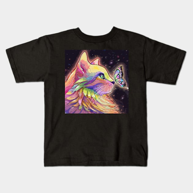 Glorious Fantasy Cat Kids T-Shirt by SirRonan